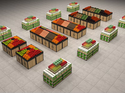 Supermarket Department Store Organized Shelves Displaying Fresh Fruits Vegetables And Grocery Items 3d model