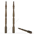Stone Wood Crafted Staircase Balusters With Spiral Carved Design Details