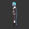 Blue Haired Fantasy Character With Sleeveless Top Striped Pants And Utility Belt