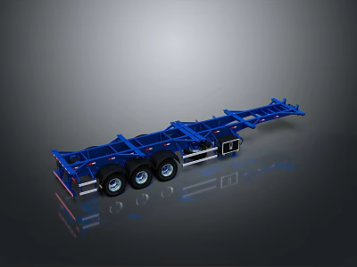 Blue Heavy Duty Trailer Chassis With Multiple Wheels For Cargo Transport 3d model