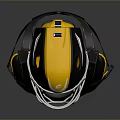 Black And Yellow Weapon Gear Including Helmet Protective Gear And Leg Guards On Gray Background