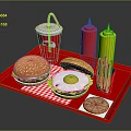 Tasty Fast Food Tray With Burgers Egg Burger Fries Drink Ketchup And Mustard