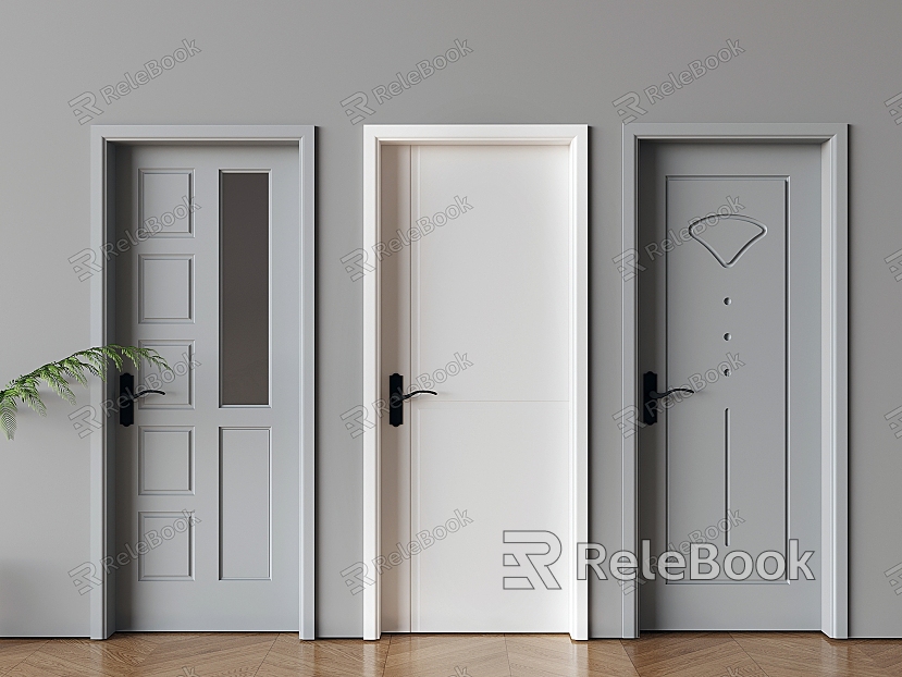 Cream wind single door hollow glass flat door solid wood door model