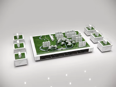 Detailed Commercial Architectural Model with Green Area and White Buildings for Planning 3d model