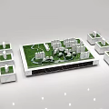 Detailed Commercial Architectural Model with Green Area and White Buildings for Planning