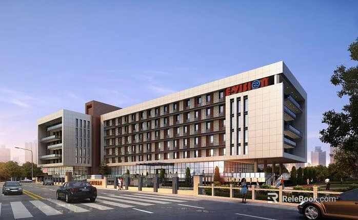 Modern Office Building Exterior Design With Glass Curtain Wall Multiple Floors And Street View 3d model 