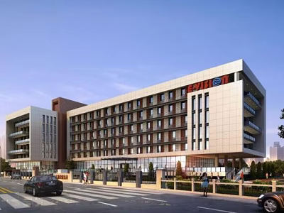 Modern Office Building Exterior Design With Glass Curtain Wall Multiple Floors And Street View 3d model