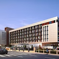 Modern Office Building Exterior Design With Glass Curtain Wall Multiple Floors And Street View