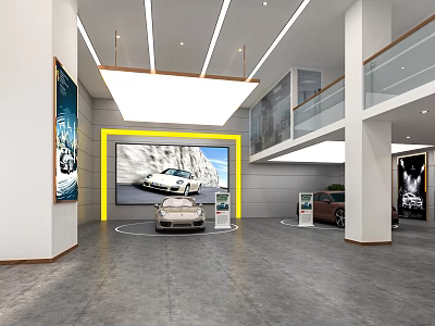 Modern Car Dealership Showroom With New Exhibition Car And Large Screen 3d model