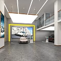 Modern Car Dealership Showroom With New Exhibition Car And Large Screen