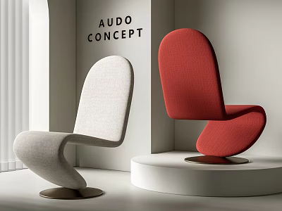 Modern Leisure Chairs Light Gray And Red With Unique Curved Design For Modern Interior 3d model