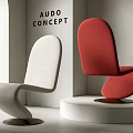Modern Leisure Chairs Light Gray And Red With Unique Curved Design For Modern Interior