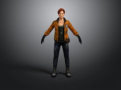 Casual Daily Living Clothing Set With Brown Jacket Black Gloves And Leather Boots 3d model