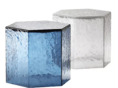 Stylish Modern Hexagonal Textured Glass Coffee Tables in Blue and White 3d model
