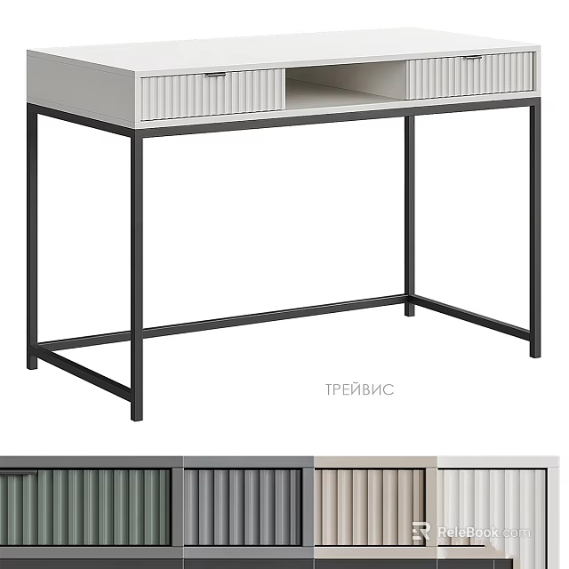 Modern Home Desk Design With Grey Drawers And Black Metal Frame 3d model 