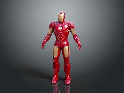 Iron Man Movie Character Action Figure with Red and Gold Armor in Standing Pose 3d model