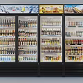 Commercial Glass Door Refrigerators Stocked With Various Beverages For Retail