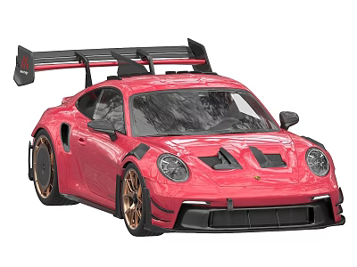 Red Sports Car Featuring Large Rear Wing Black Roof Gold Wheels And Black Front Design 3d model