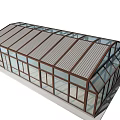 Modern Glass Greenhouse Structure With Sloped Roof And Transparent Windows