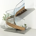 Spiral Staircase Modern Interior Design With Wooden Steps And Glass Railing