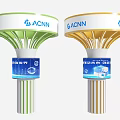 Two ACNN Logo Columns With Green Gold Circular Top And Digital Screen