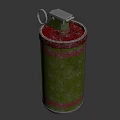 M18 Red Smoke Grenade With Green And Red Metal Casing And Pull Ring