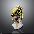 3D Female Character With Blonde Ponytail Black Glasses And Blue Eyes In White Collar