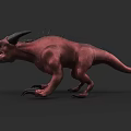 Red Horned Spiked Flying Creature With Sharp Teeth And Claws On Gray Background