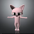 Pink Cartoon Cat Like Creature Character With Big Ears Large Eyes And Open Arms