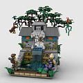 Detailed Building Blocks Scene With Cabin Waterfall Trees And Figures