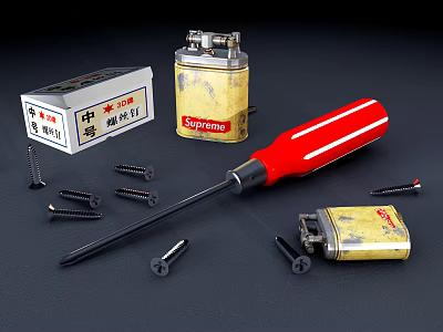 Durable Hardware Tools Set with Red Screwdriver Metal Screws and Storage Containers 3d model