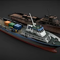 Modern Cargo Ship with Colorful Containers on Deck and Vintage Rusty Vessel 3d model