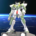 Green And White Robot Model Figure With Intricate Design Against Earth Space Background