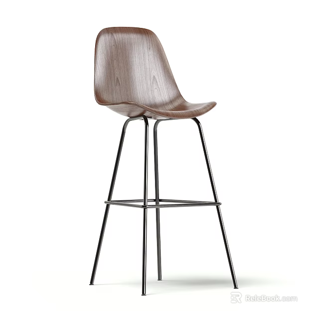 Modern Wooden Bar Stool With Black Metal Frame And Sleek Design 3d model 