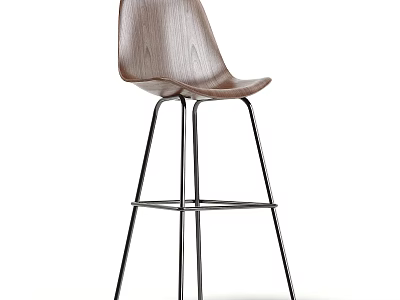 Modern Wooden Bar Stool With Black Metal Frame And Sleek Design 3d model