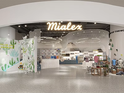 Mialex Clothing Store Bright Interior Space With Green Plant Wall Plant Ornaments And Clothing 3d model