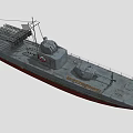 Military Warship With Gray Hull Red Bottom And Deck Weapon Systems 3d model