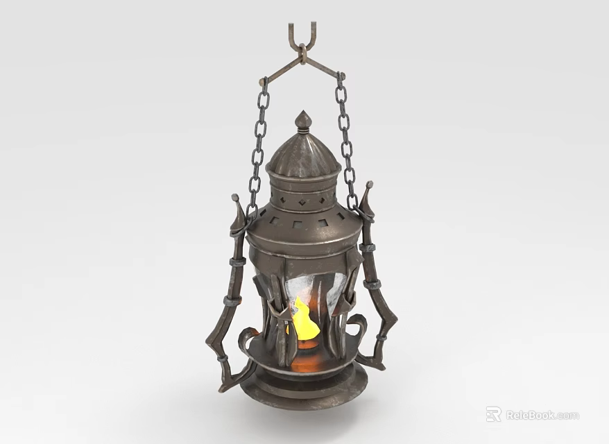 Vintage Metal Hanging Lantern Furniture with Classic Design and Candle Light 3d model 