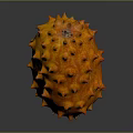 Fresh Orange Spiky Kiwano Fruit With Bumpy Surface On Dark Background