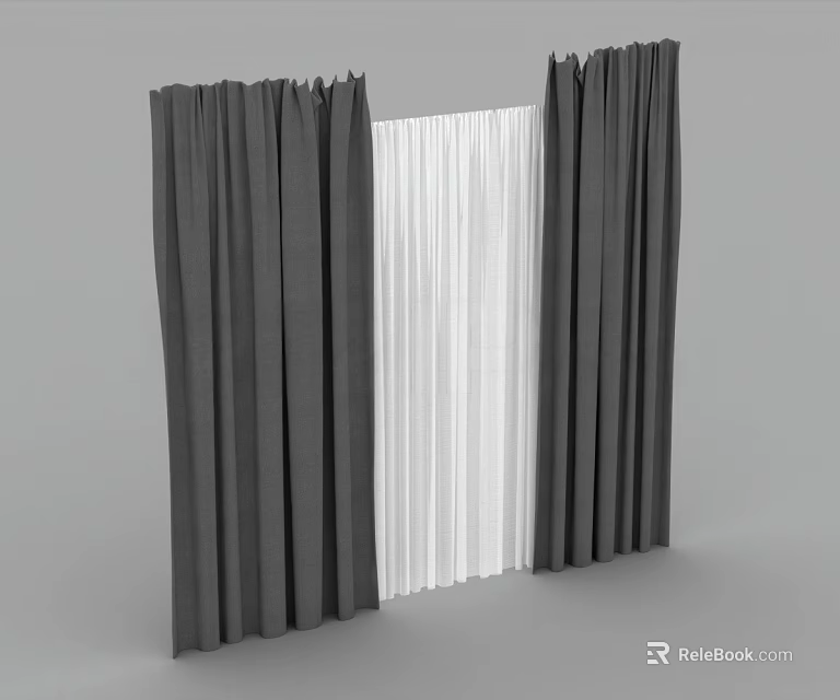 Modern Gray And White Curtains Interior Design With Layered Fabric Style 3d model 