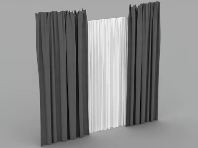 Modern Gray And White Curtains Interior Design With Layered Fabric Style 3d model