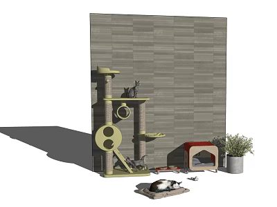 Multi Level Cat Tree With Cozy Bed Toys And Potted Plant For Pet Supplies 3d model