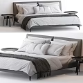 Modern Double Bed With White Sheets Multiple Pillows And Side Nightstands 3d model