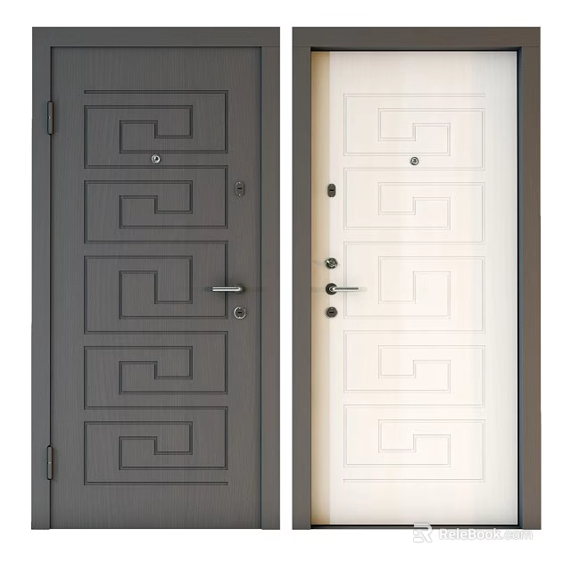 Dark Gray And White Security Doors With Geometric Pattern Design And Secure Locks 3d model