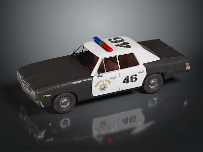 Black And White Police Car With Red Blue Police Lights Number 46 And Badge 3d model