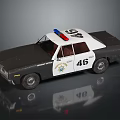 Black And White Police Car With Red Blue Police Lights Number 46 And Badge