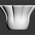Fresh Green Plants In White Petal Shaped Vase On Dark Reflective Surface