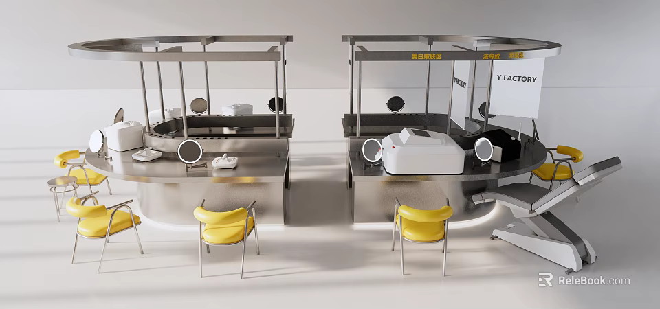 Modern Hair Beauty Salon Interior With Styling Stations Barber Chairs And Mirrors 3d model 