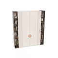 Modern White Decorative Cabinet With Gold Round Handle Side Bookshelves And Decorations