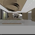 Modern Service Hall Interior With Spacious Layout Large Pendant Light And Model Display Platform